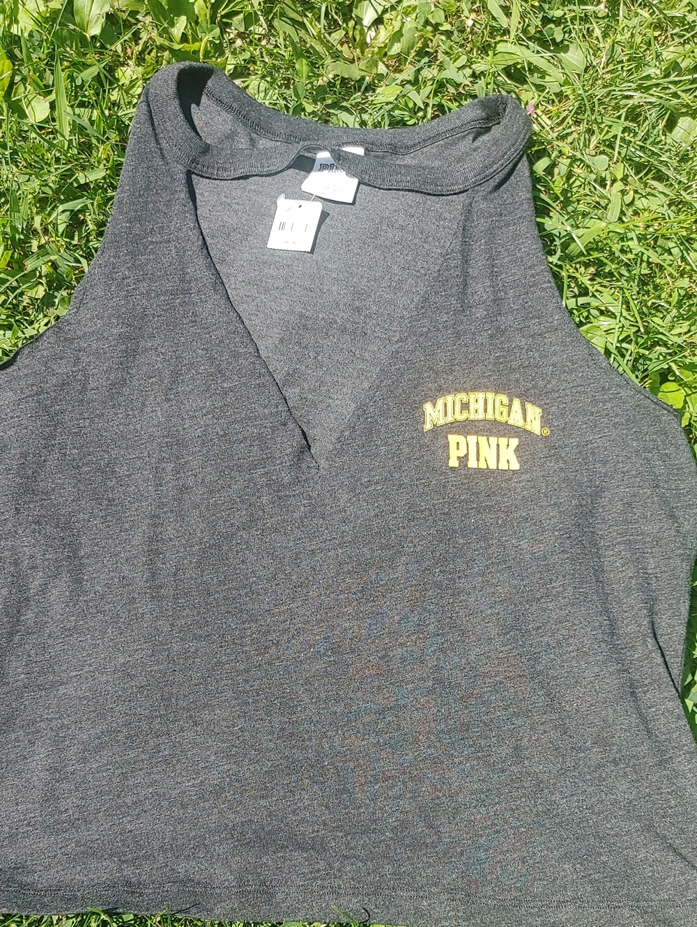 PINK Victoria's Secret Michigan PINK Gray Tank Top with Yellow Logo